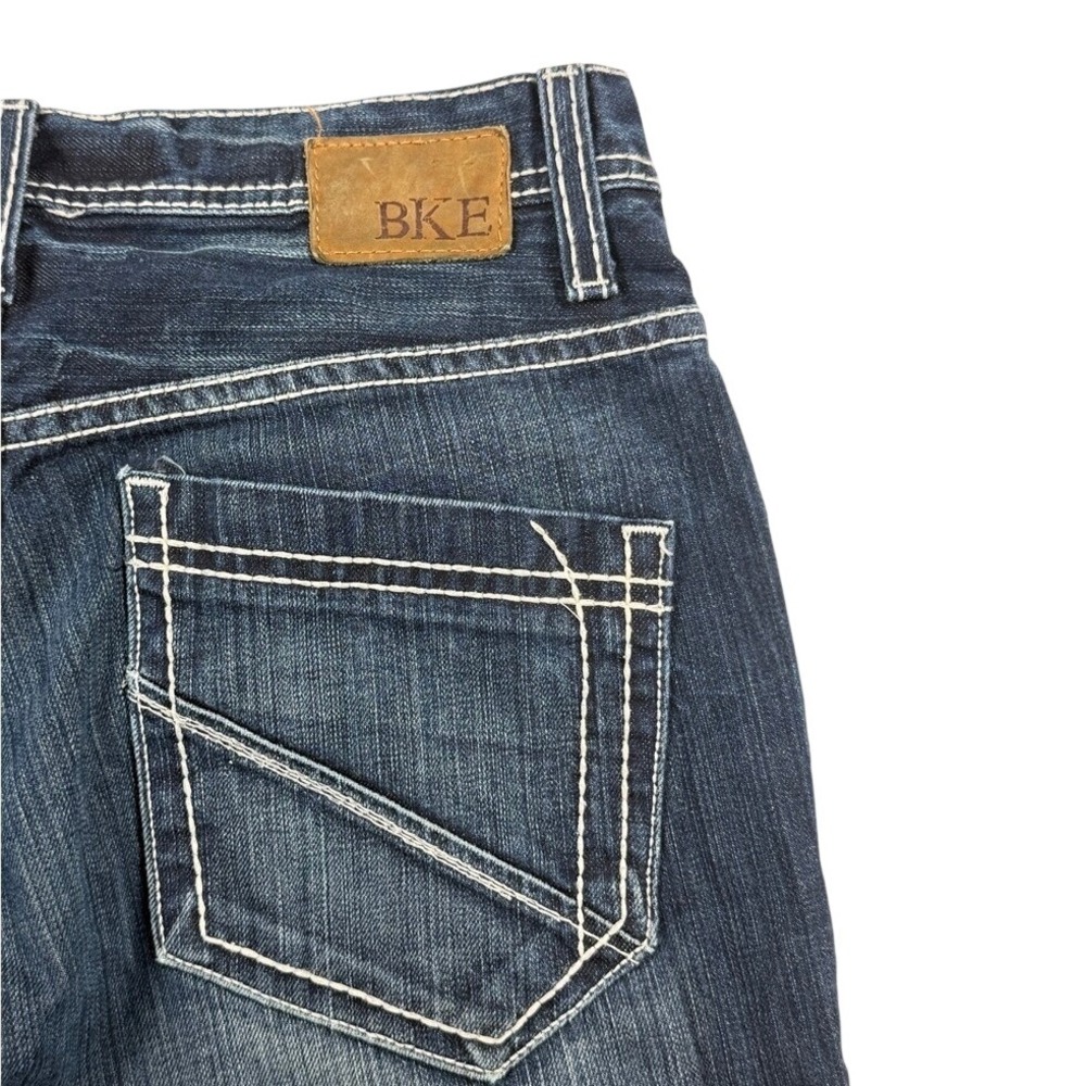 BKE Carter Mens Dark Wash Bootcut Jeans Heavy Contrast Stitch Size 29 x 31